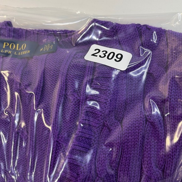 Polo Ralph Lauren Purple Cable Knit VNeck Sweater Women Medium Preppy Academia - Picture 7 of 7